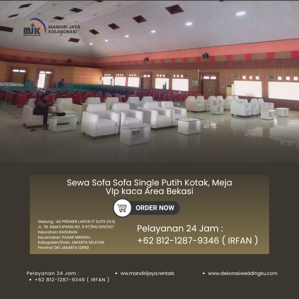Sewa Sofa Sofa Single Putih Kotak, Meja VIp kaca Area Bekasi