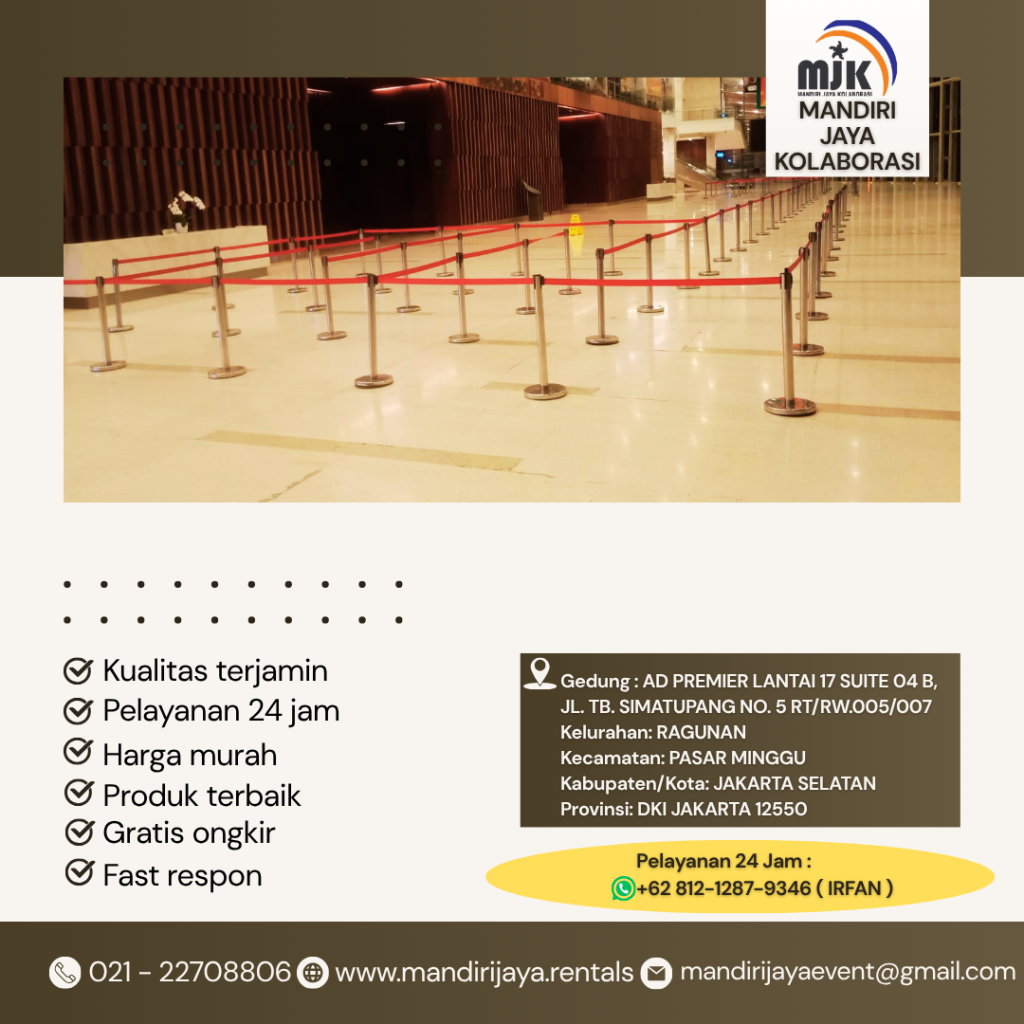 Sewa Tiang Pembatas Antri Stainless Type Pita Merah bogor