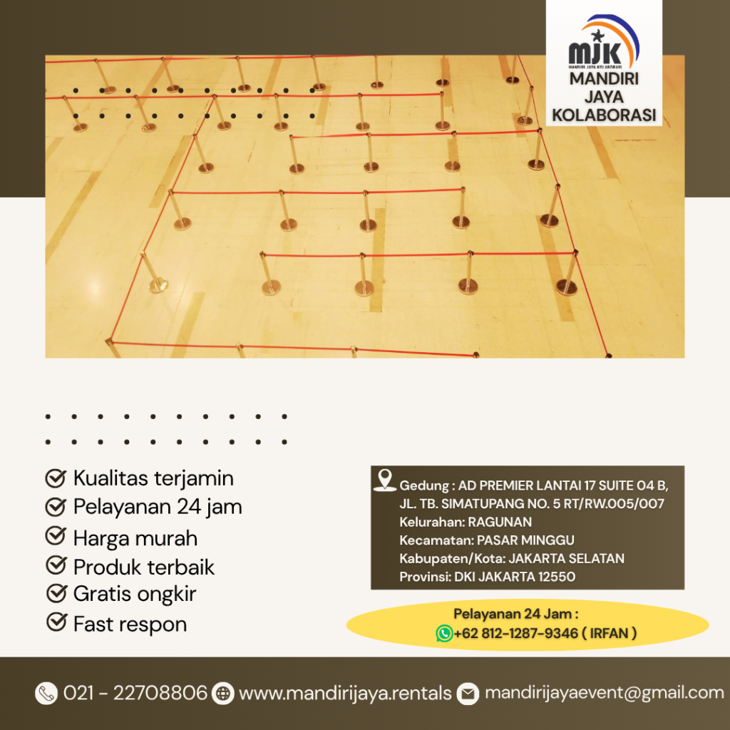 Sewa Tiang Pembatas Antri Stainless Type Pita Merah bogor
