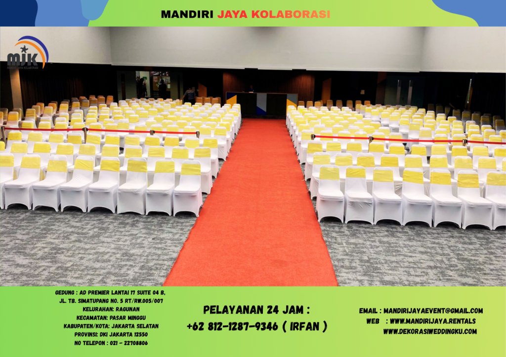 Sewa Kursi Susun Stainless Cover Putih Pita Gold Area Cakung Jakarta