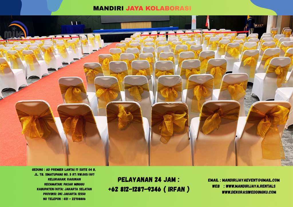 Sewa Kursi Susun Stainless Cover Putih Pita Gold Area Cakung Jakarta