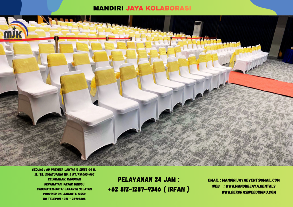Sewa Kursi Susun Stainless Cover Putih Pita Gold Area Cakung Jakarta
