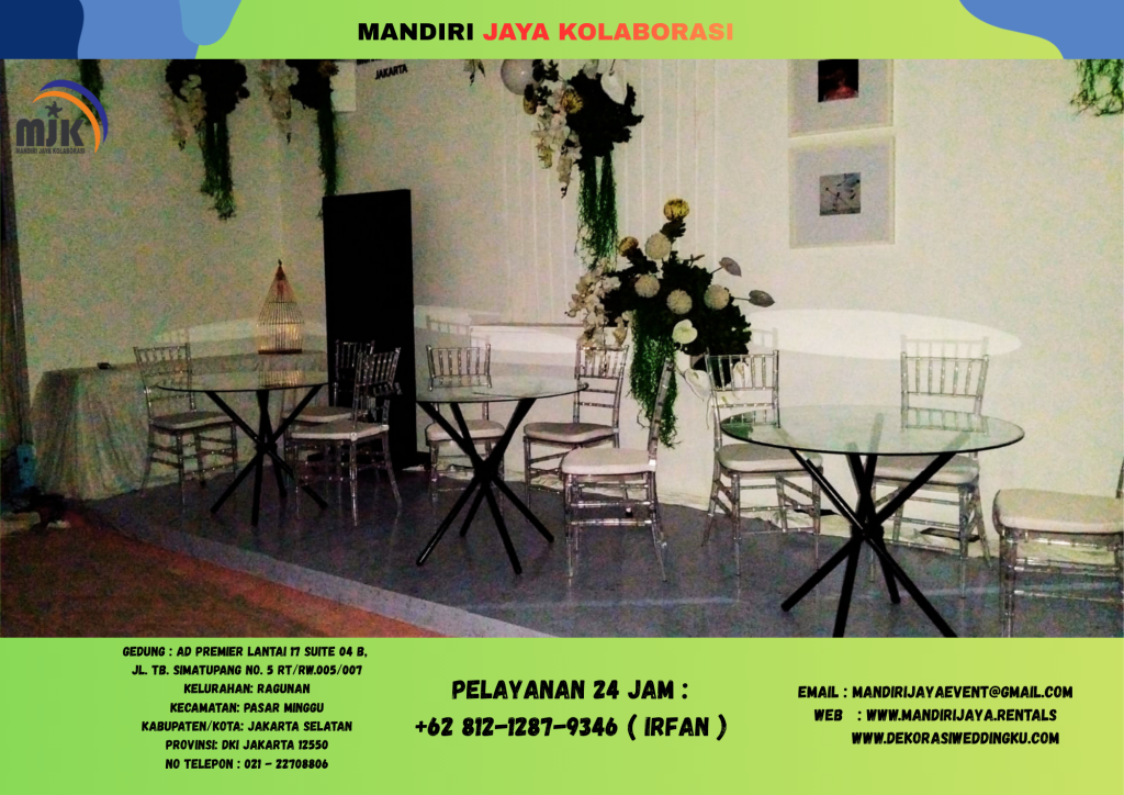 Sewa Meja dealing Kaca D90, Kursi Tiffany Akrilik Di Jakarta