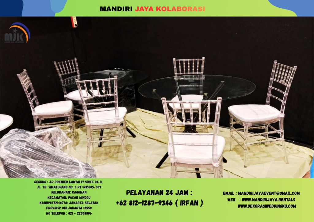 Sewa Meja dealing Kaca D90, Kursi Tiffany Akrilik Di Jakarta