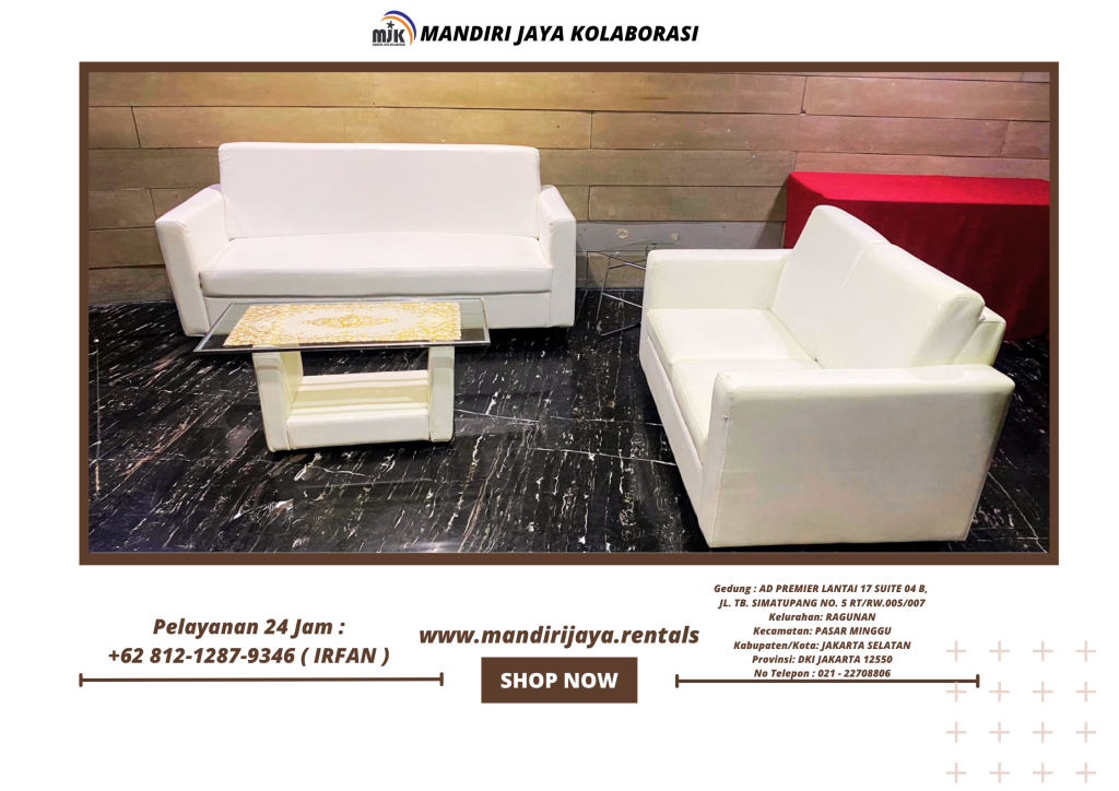 Sewa Sofa Double Putih, Meja VIP Kaca Di Jakarta