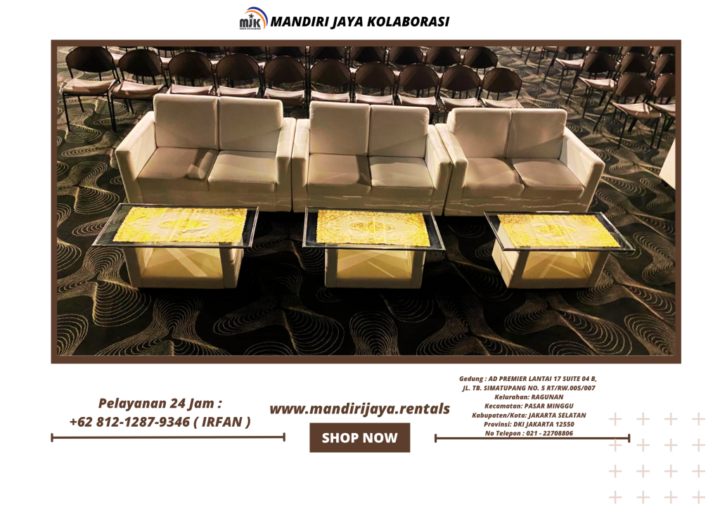 Sewa Sofa Double Putih, Meja VIP Kaca Di Jakarta