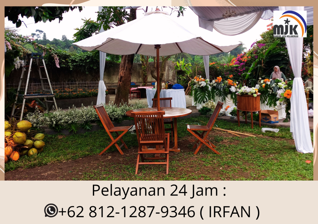 Sewa Tenda Parasol Putih Kuris kayu Jati Premium Bekasi