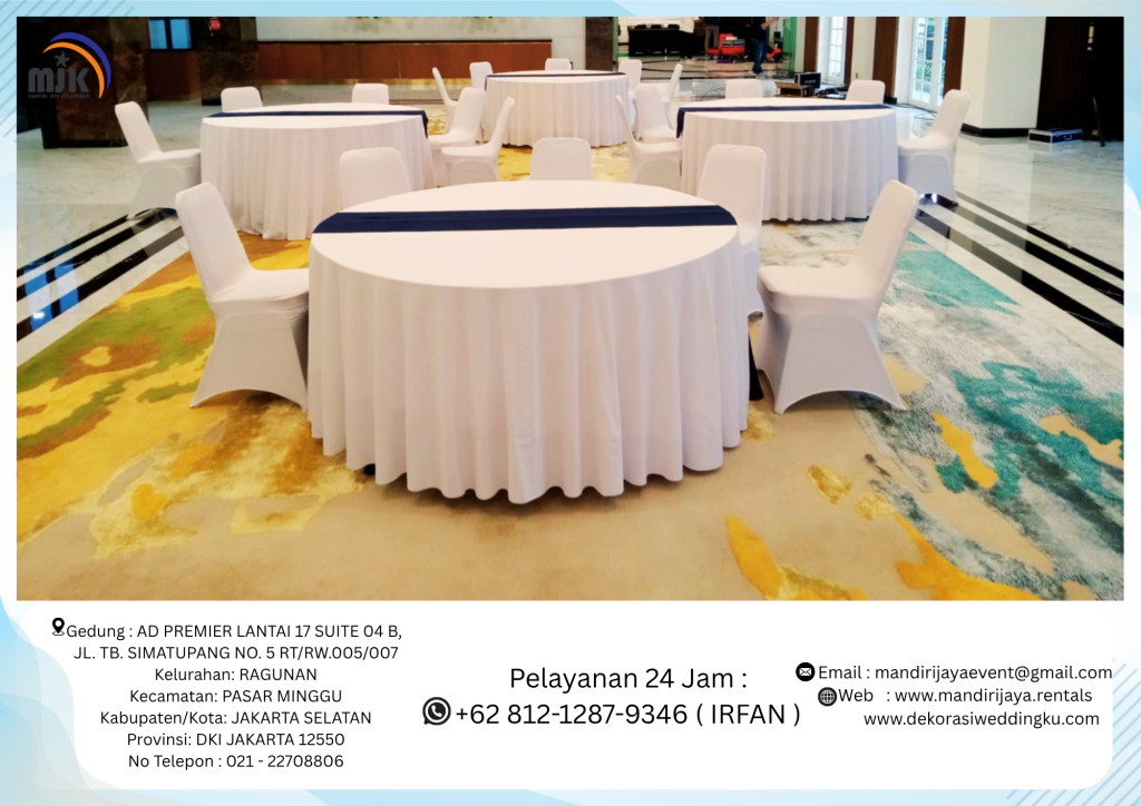 Rental Kursi Meja Bundar Cover Lengkap Area Karawang