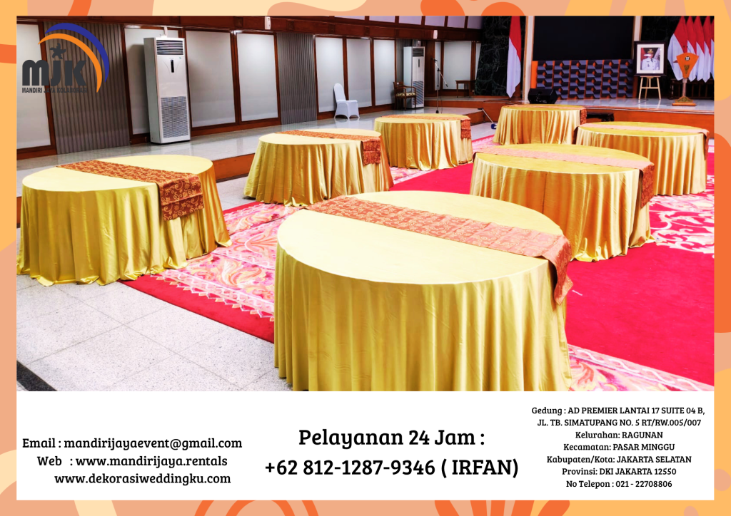 Rental Round Table Cover Skirting Dan Tebar Aneka Warna Bogor