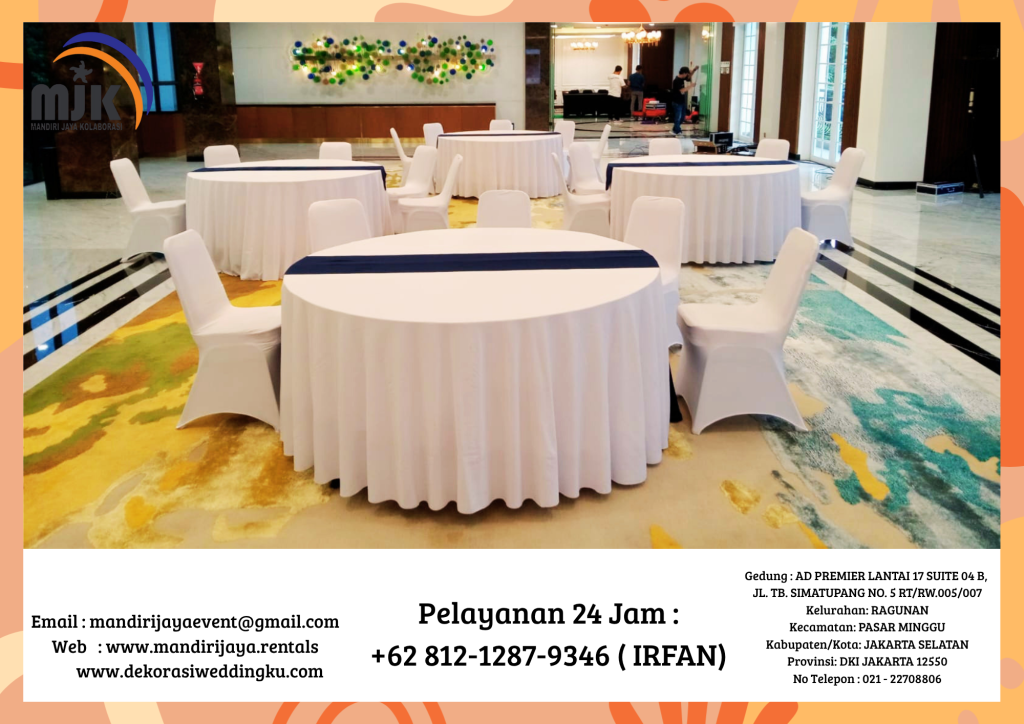 Rental Round Table Cover Skirting Dan Tebar Aneka Warna Bogor