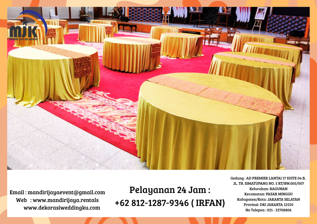 Rental Round Table Cover Skirting Dan Tebar Aneka Warna Bogor