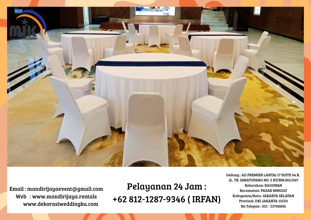 Rental Round Table Cover Skirting Dan Tebar Aneka Warna Bogor