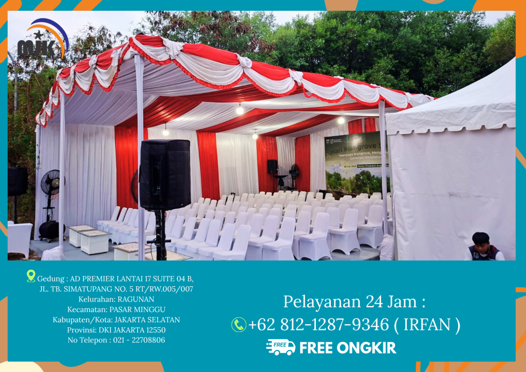 Rental Tenda Dekorasi Kain Putih merah Bekasi