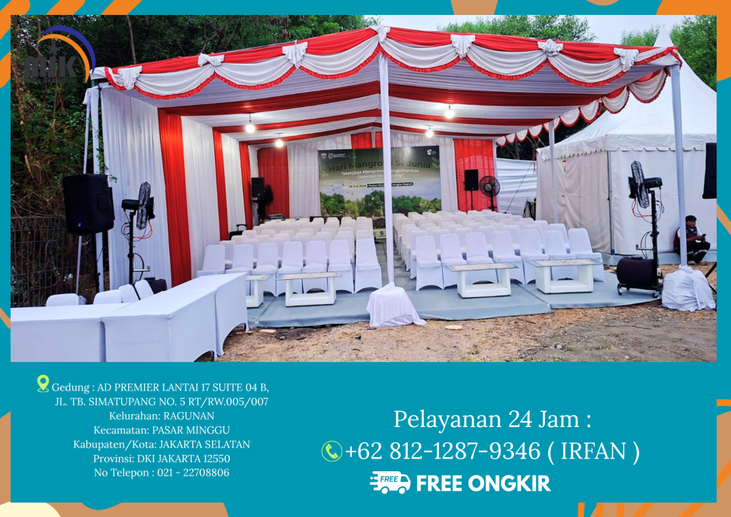 Rental Tenda Dekorasi Kain Putih merah Bekasi