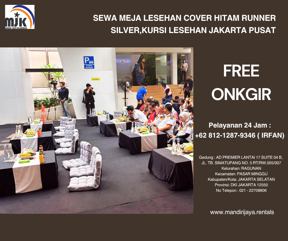 Sewa Meja Lesehan cover Hitam Runner Silver,Kursi Lesehan Jakarta Pusat