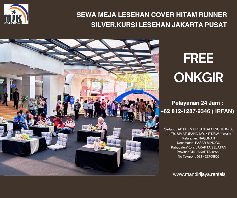 Sewa Meja Lesehan cover Hitam Runner Silver,Kursi Lesehan Jakarta Pusat