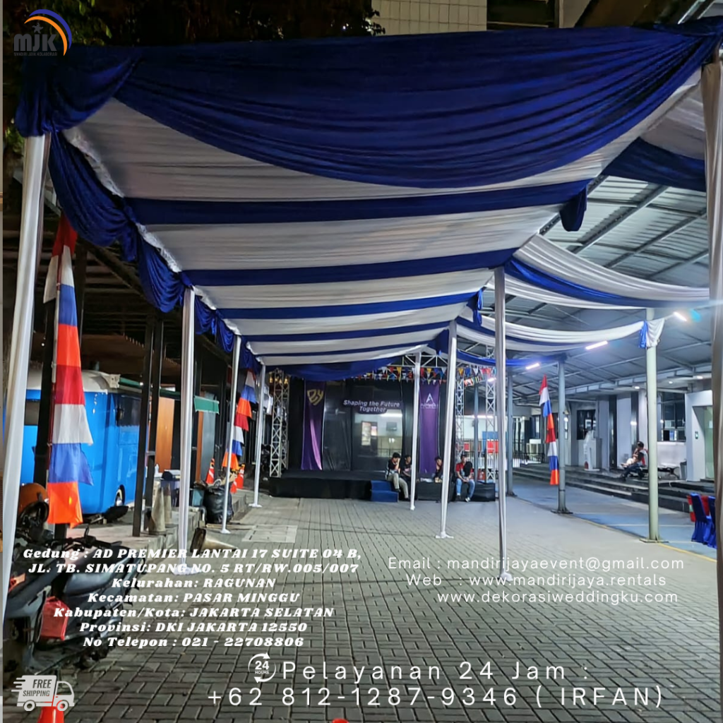 Rental Backdrop,Panggung,Tenda Serut Putih Biru Bogor