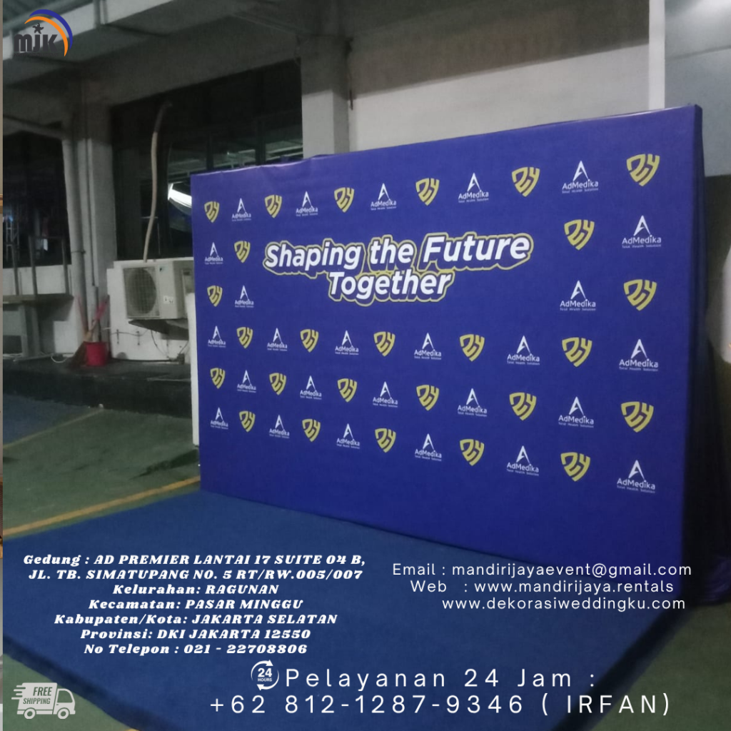 Rental Backdrop,Panggung,Tenda Serut Putih Biru Bogor