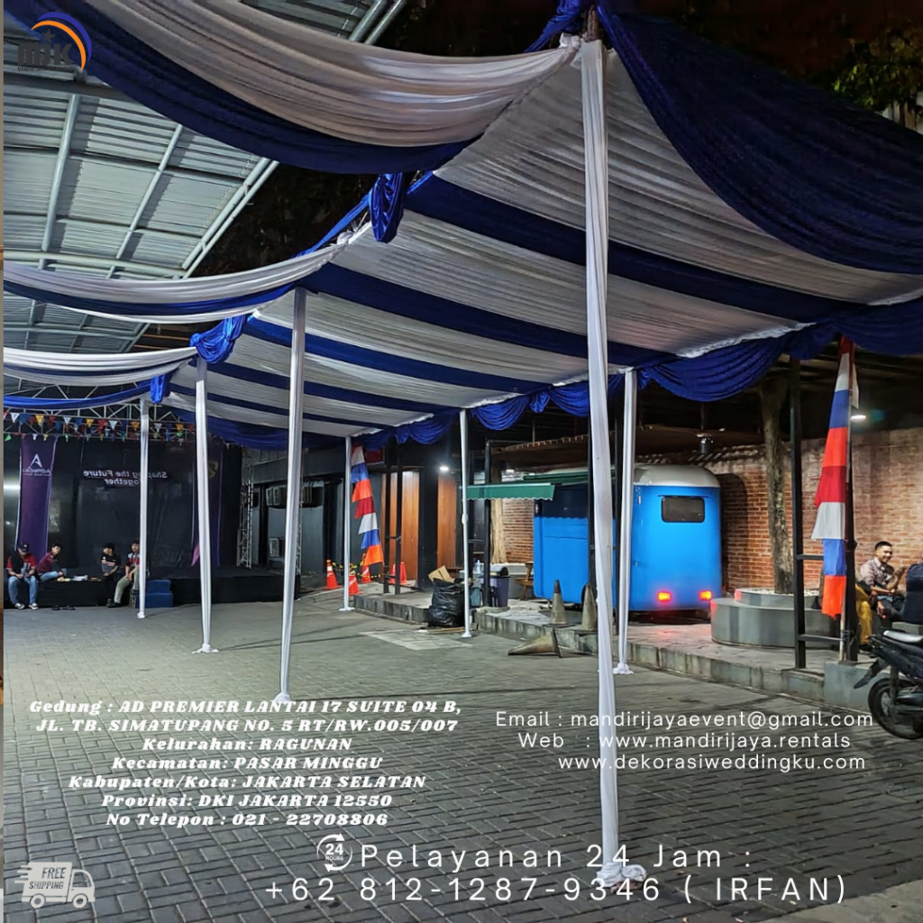 Rental Backdrop,Panggung,Tenda Serut Putih Biru Bogor