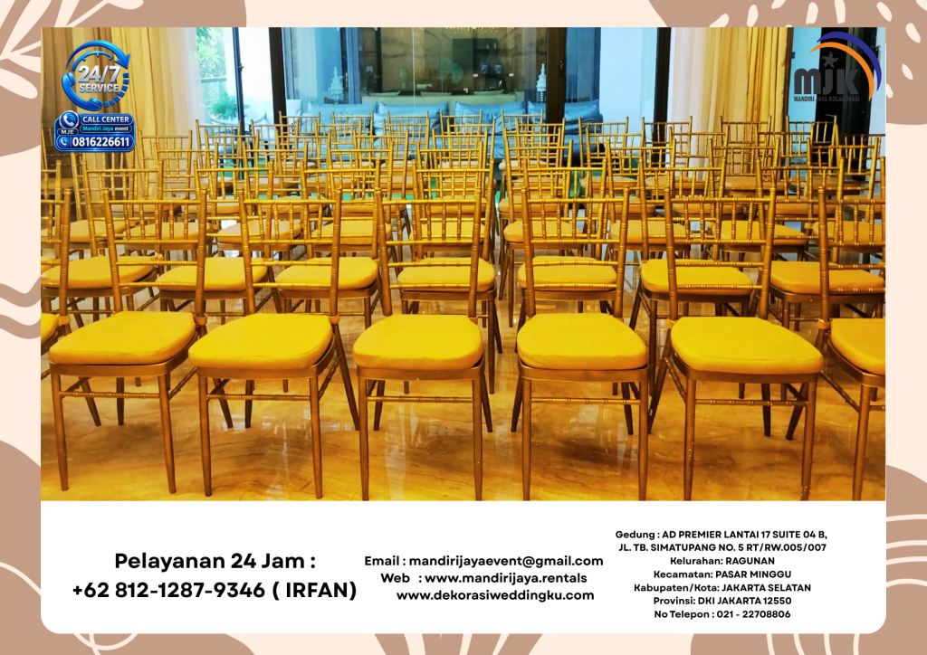 Rental Kursi Tiffany Bersih Putih dan Gold Jakarta O81212879346 IRFAN