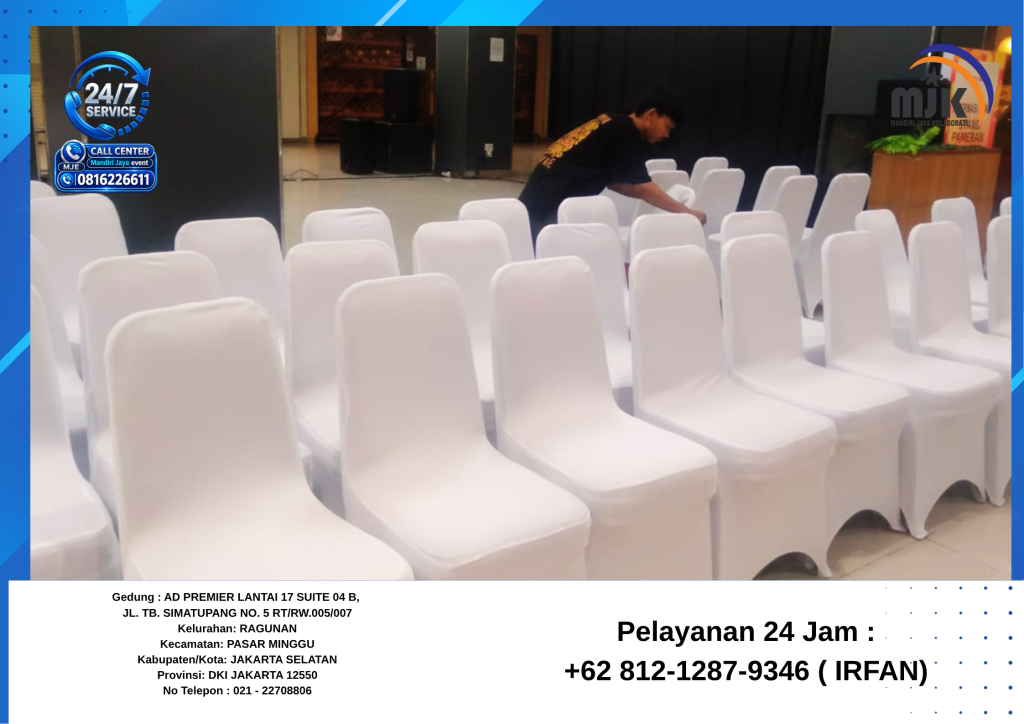 Sewa Cover Kursi Putih Stretch Jakarta +62 812-1287-9346 (IRFAN)