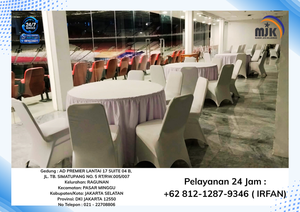 Sewa Meja Kotak Cover Skirting Putih,Round Table Jakarta 081212879346 IRFAN