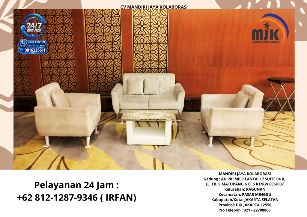 Sewa Sofa Single Minimalis, Dobel,Meja Kaca Jakarta